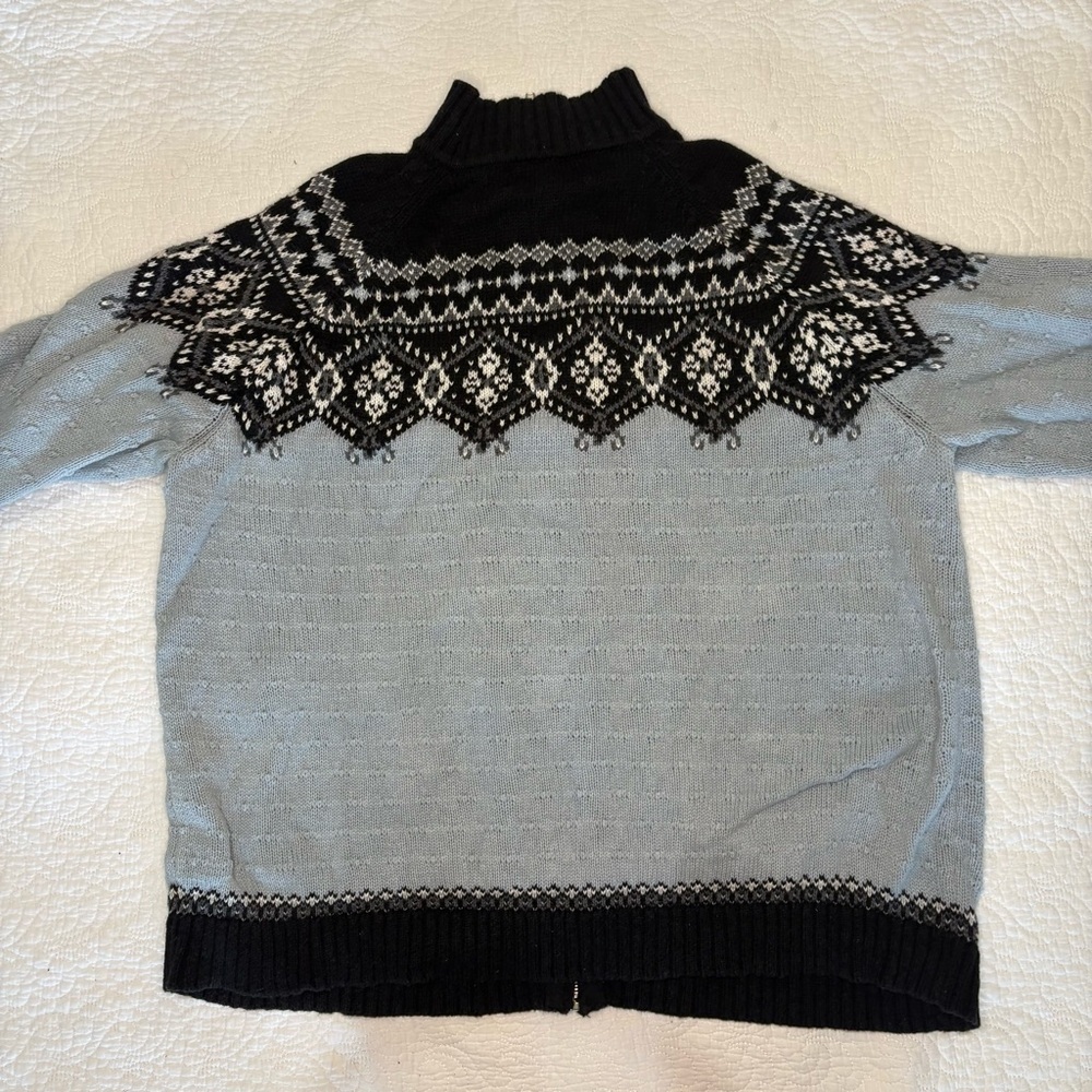 Sag Harbor Nordic Fair Isle Zip Sweater Jacket Black Gray White XL - Picture 7 of 11